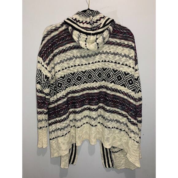 Moral Fiber Hooded Knit Cardigan Sweater With Geometric Pattern Stripes Size M - Picture 2 of 3